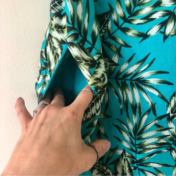 C&C California 100% Linen Palm Print Shift Pullover Sleeveless Dress Size Medium - Picture 7 of 8